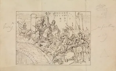 Study Of Armored Knights In Battle With Horses