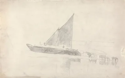 Study Of Boats With Horses And Carts