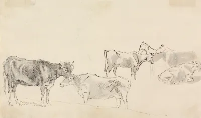 Study Of Cattle With Horses In The Background