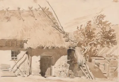Study Of Cottage With Thatched Roof