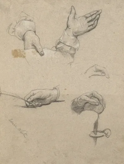 Study Of Hands Sketch For Signing Of The Compact In The Cabin Of The Mayflower