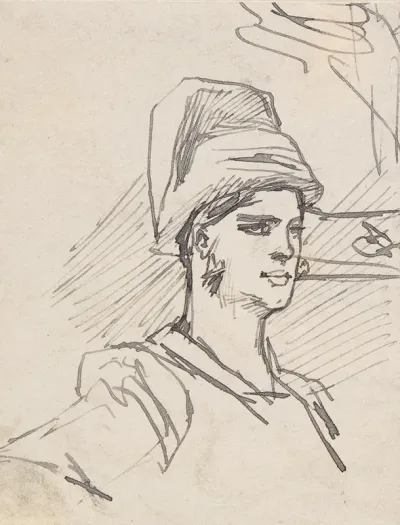 Study Of Head And Shoulders Of Woman With Headdress