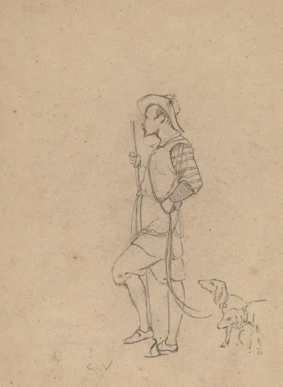 Study Of Hunter With Dogs