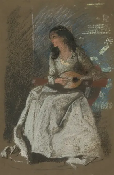 Study Of Lady Playing Mandolin