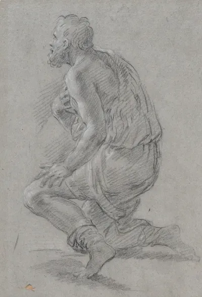 Study Of Male Figure Kneeling In A Three Quarter View Facing Left A Shepherd