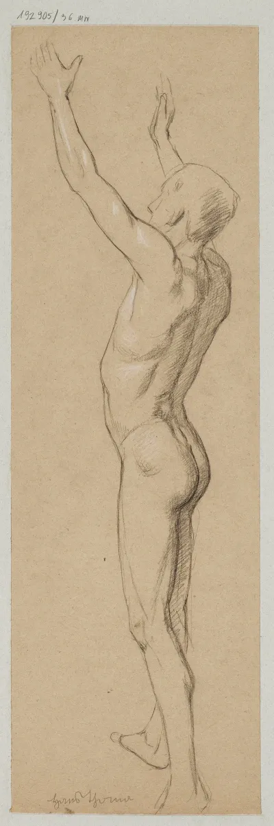 Study Of Male Nude With Raised Hands
