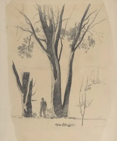 Study Of Man Between Trees