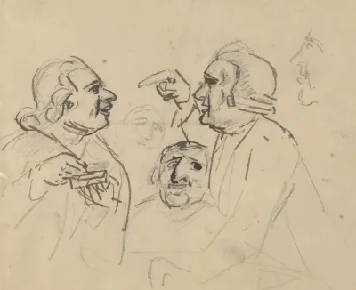 Study Of Mens Heads Two In Foreground Arguing