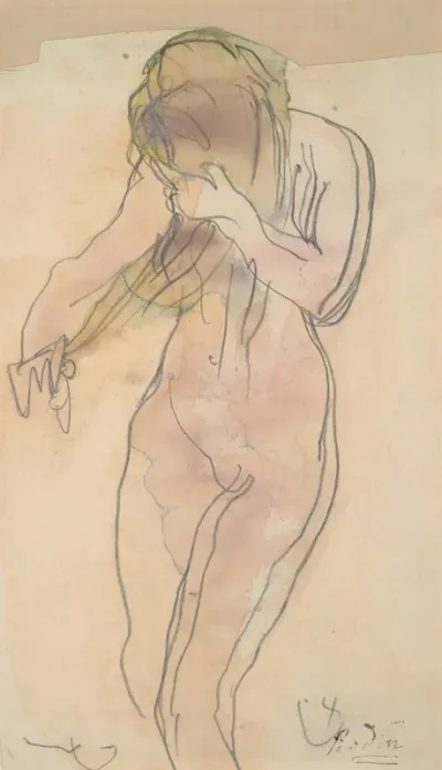 Study Of Nude Standing Combing Her Hair