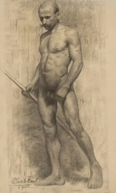 Study Of Standing Man With A Stick In His Hand