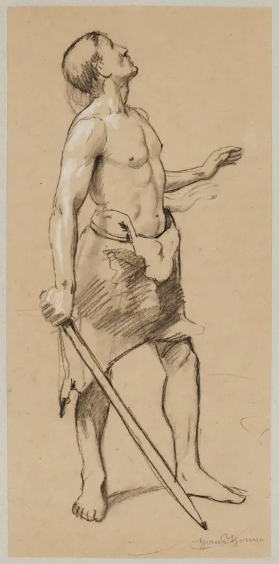 Study Of The Figure Of A Semi Nude Male In A Leather Loincloth Holding A Sword