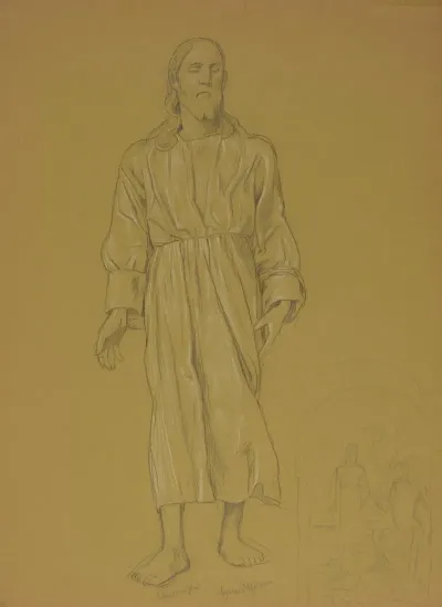 Study Of The Figure Of Christ Next To It At The Bottom A Sketch For The Painting Baptism Of Christ
