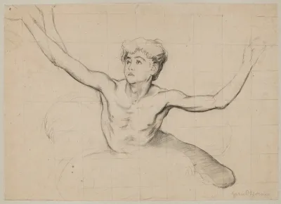 Study Of The Figure Of Semi Nude Young Man With Outstretched Hands