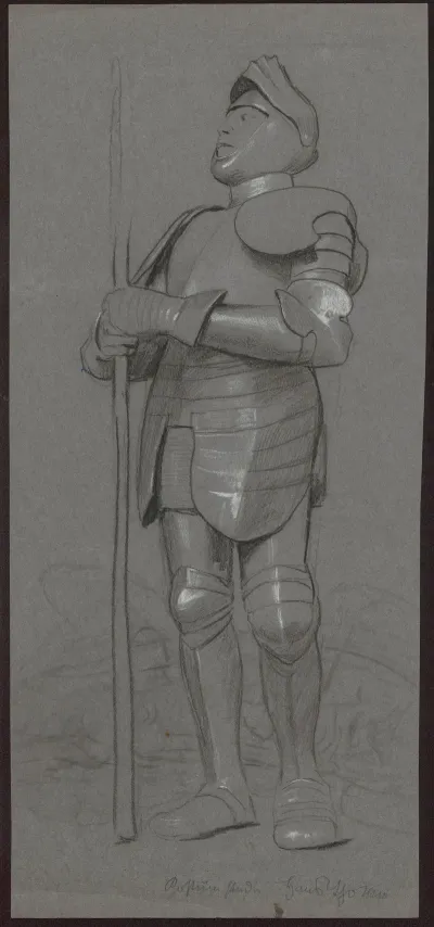 Study Of The Figure Of St George In Armour And Helmet Holding A Spear In His Hands Standing Before A Dead Dragon