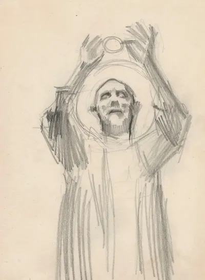 Study Of The Figure Of St Stanislaus For Stained Glass Window Design