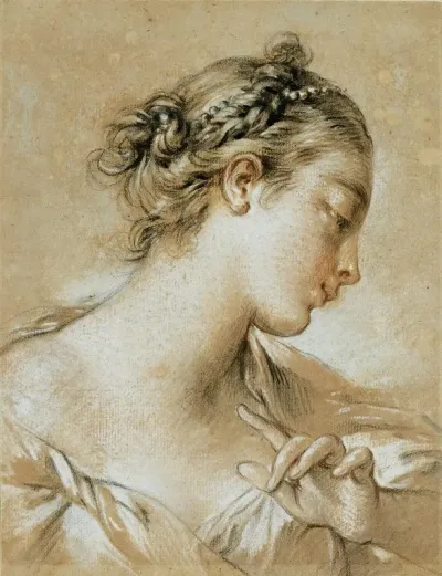 Study Of The Head Of A Young Girl With Pearls In Her Hair
