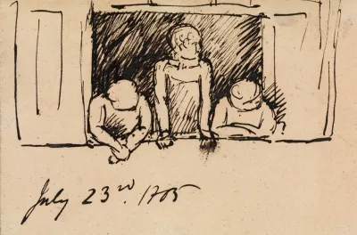Study Of Three Figures Leaning On A Windowsill