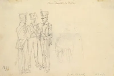 Study Of Three Soldiers And Two More Figures