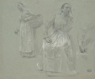 Study Of Two Womenone Seated And One Holding A Basket