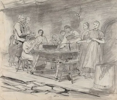 Study Of Women And Men Saying Grace Before A Meal
