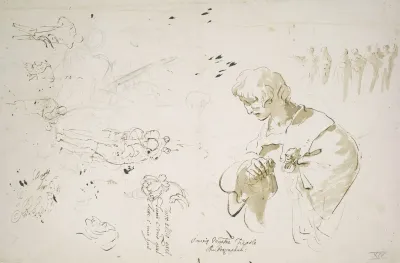 Study Sheet With A Young Man In Profile Looking Left Studies Of Figures And Heads