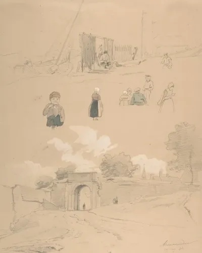 Study Sheet With Figures And Landscapes At Arnemuiden Near Middelburg The Netherlands