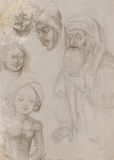 Study Sheet With Two Half Figures And Four Heads