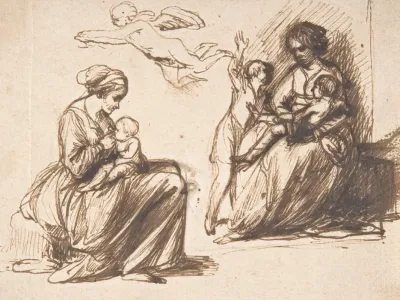 Study Sheet With Two Seated Children And An Angel