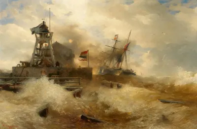 Sturmische See Mit Einem Dampfschiff