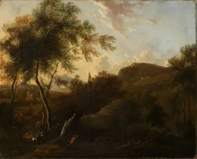 Sudliche Landschaft Mit Einem Jager Auf Hirschjagd