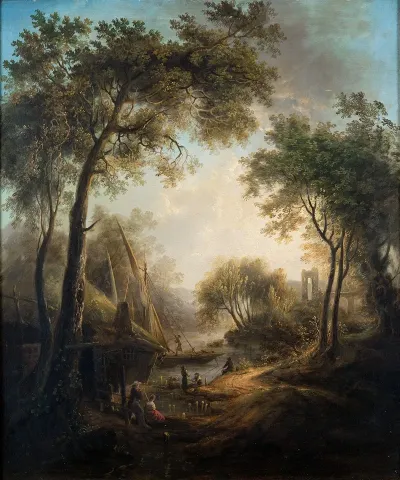 Summer Landscape With Water And Tall Trees
