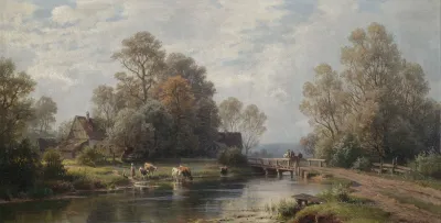 Summer River Landscape Near A Farmstead