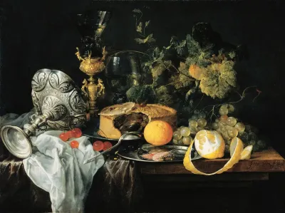 Sumptuous Still Life With Fruits Pie And Goblets