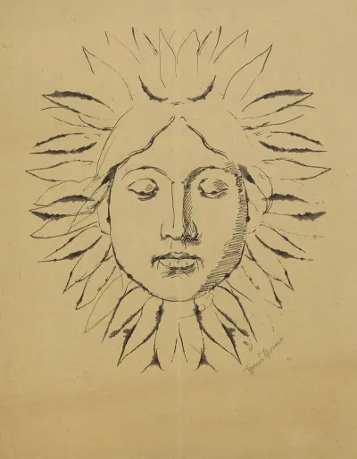 Sun With Human Face And Rays In The Shape Of Flower Petals