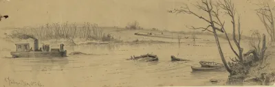 Sunken Vessels In The Rappahannock River Below Fredericksburg With Earthwork Commanding The Channel