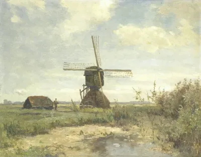 Sunny Day A Windmill On A Waterway