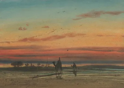 Sunset In Egypt With Two Bedouins On Camels