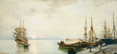 Sunset Over A Greek Port