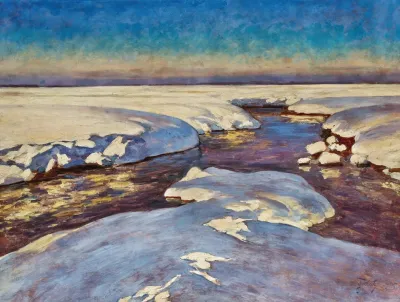 Sunset Over A Snow Covered Stream