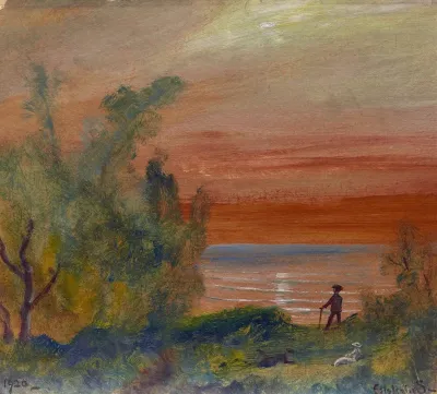 Sunset With Man Standing On Shore