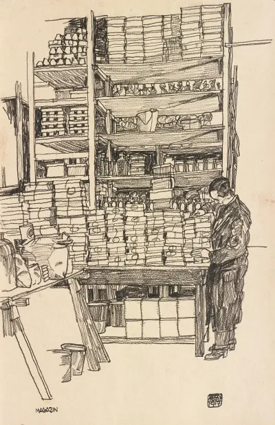 Supply Depot Storeroom With Civilian Worker In Vienna Schottenfeldgasse