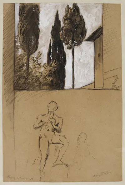 Surroundings Of St Francis Monastery In Florence Outline Of A Man Playing The Pipe