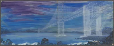 Suspension Bridge Over Sea Violet Sky