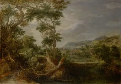 Swampy Valley With Castle On A Hill And Distant Farms