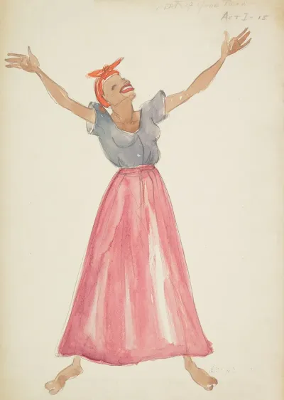 Swing It Sweat Of Your Brow Grey Blouse Pink Skirt Orange Head Scarf
