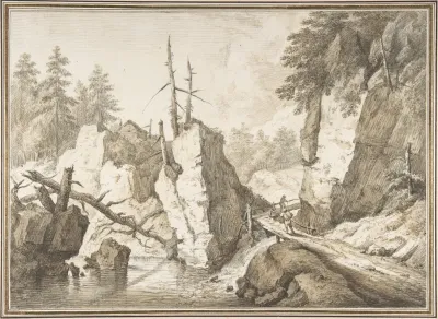 Swiss Mountain Landscape With Small Bridge Spanning A Brook