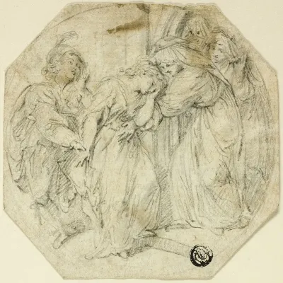 Swooning Woman At The Door Of A Nunnery Supported By Nun And Young Man