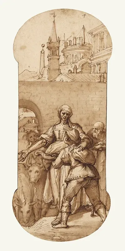Taddeo At The Entrance To Rome Greeted By Toil Servitude And Hardship And By Obedience And Patience The Ass And Ox