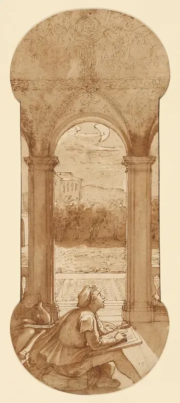 Taddeo Copying Raphaels Frescoes In The Loggia Of The Villa Farnesina Where He Is Also Represented Asleep