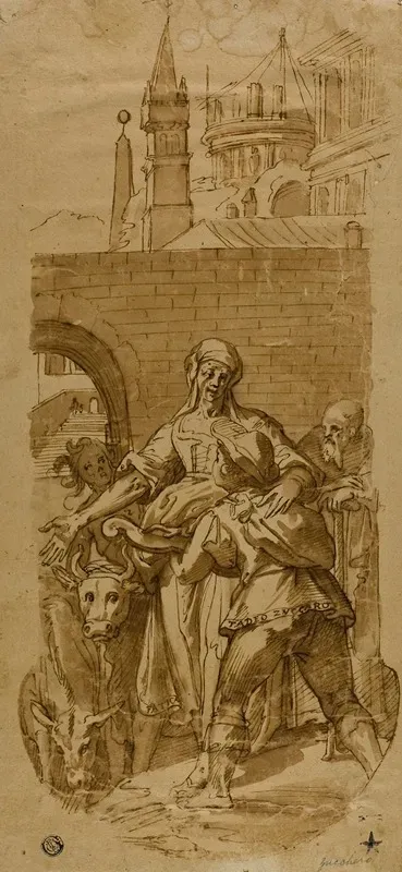 Taddeo Zuccaro At The Entrance To Rome Greeted By Servitude Hardship And Toil